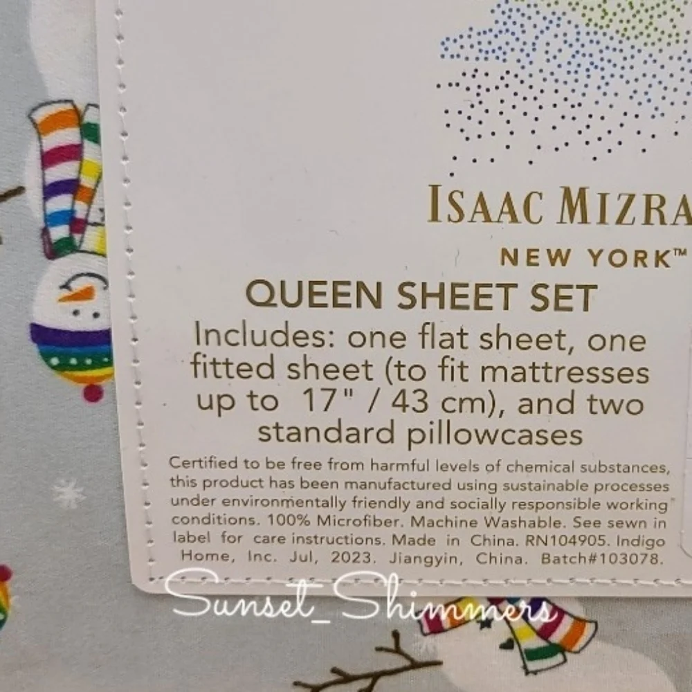4pc Issac Mizrahi Snowman Rainbow Hat & Scarf Christmas QUEEN Bed Sheet Set New